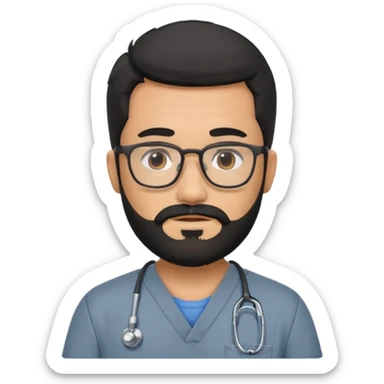 male with a scrubs color gray and blanck hair and tan skin and beard and glasses sticker