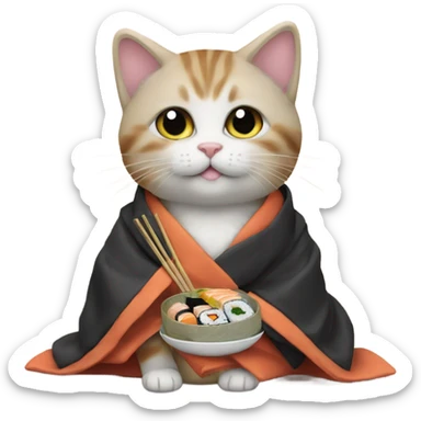 kitten wearing a big coat eating sushi sticker