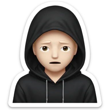 A mysterious character in a black hoodie, with the hood completely hiding their face in darkness—no eyes, no mouth visible. The overall atmosphere is dark and enigmatic, with a soft light from behind.
 sticker