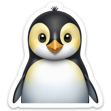 cinematic-adult-emperor-penguin-portrait-emoji,-head-tilted-playfully-and-inquisitively,-with-glossy,-pristine-plumage,-sparkling-eyes-filled-with-curiosity,-simplified-yet-irresistibly-adorable-features, black, large black eyes face sticker