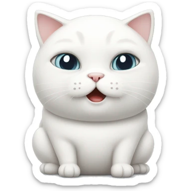 chubby white cat with a belly sticker