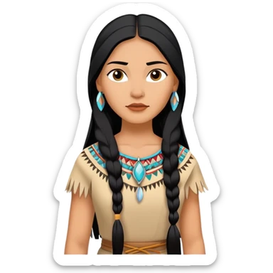 Pocahontas from hips up, Native American dress, long black hair, minimal style, larger size sticker