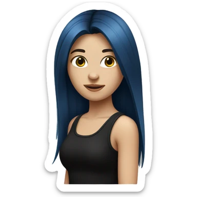 white girl with long straight dark blue hair wearing black tank top sticker