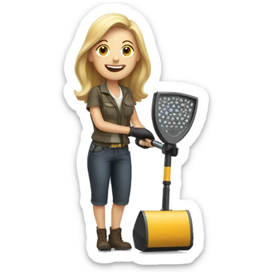 Happy woman holding a metal detector  sticker