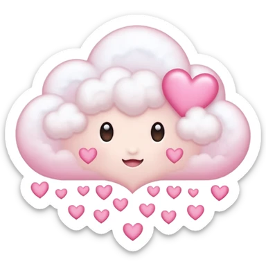 Plain white cloud with pale pink aura surrounding with hearts coming out the bottom sticker