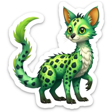 Feral Rare Fantasy vibrant colorful tropical Vernid-Trico-species by LiLaiRa, random markings, tufted tail, tufted ears, full body sticker