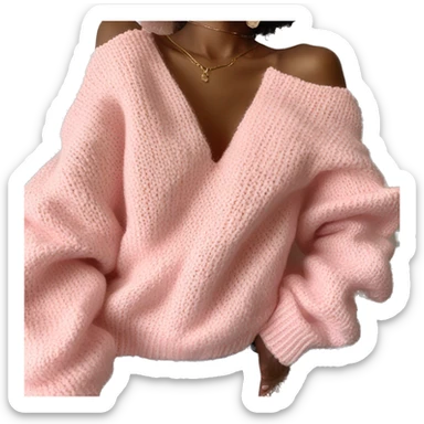 Baby pink knit off the shoulder sweater  sticker