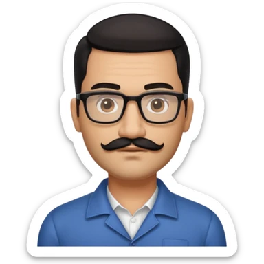 Attractive Hispanic TV host in his mid to late 40s with light brown skin, short straight black hair slicked back with fade on sides, square handsome face with strong jawline, friendly approachable expression, black beard and moustache, wearing glasses sticker