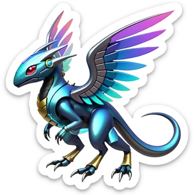  Epic legendary rare mechanical Shiny sparkly transparent bioluminescent luminescent vibrant bright pastel dark exotic iridescent colorful gradients futuristic modern metallic glossy glittery fantasy-cyber-Protogen-Fakémon-Pokémon-Vernid-creature sticker