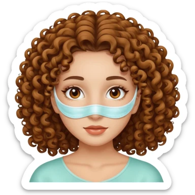 Girl with brow eyes and curly hair with mask for skincare sticker