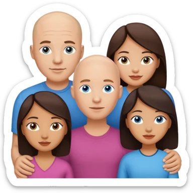 Bald white man blue eyes in love with Filipina woman 2 young Filipina girls sticker