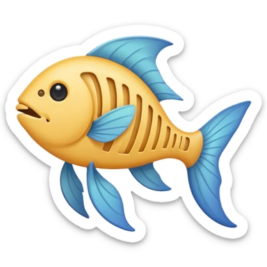 A simple emoji-style fishbone — cartoon look, clean outline, pastel colors, with a rounded fish head, hollow eye, and clear rib bones leading to a tail. Minimal, cute, and high contrast without any cat shown sticker