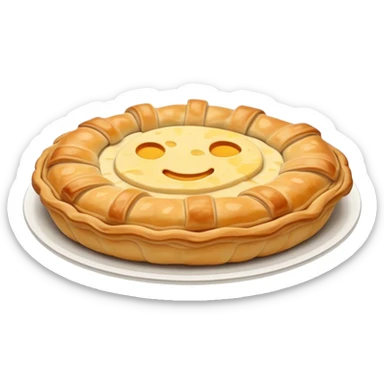 Burek sa Sirom Cinematic Realistic Burek sa Sirom Dish Emoji, depicted as a flat, flaky pastry filled with cheese, rendered with crisp textures and warm, inviting lighting. sticker