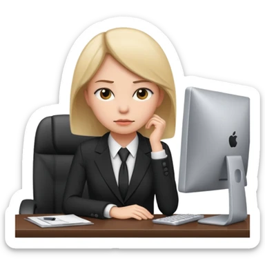 female office worker sad face on computer interview sticker
