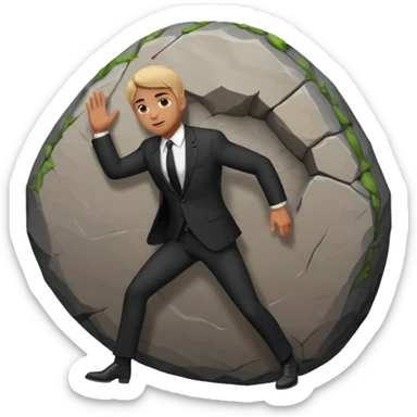 a man in a suit  pushing a huge rock sticker