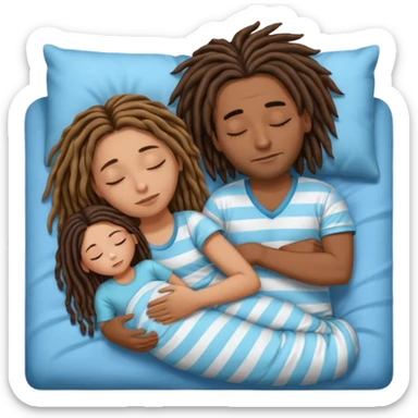 couple sleeping the male is brown skin with dreads and the female is hispanic with fair skin with long straight brunette hair sticker