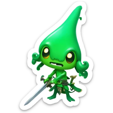 green splatoon squid with warrior giant sword sticker