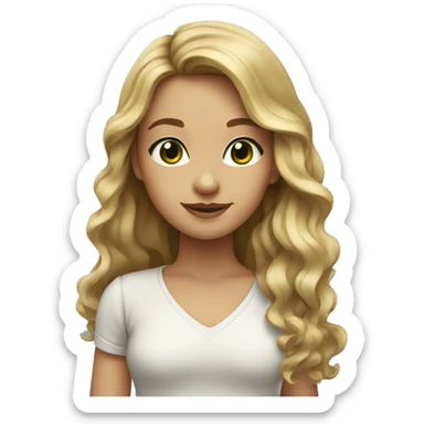 girl with long wavy brown and blonde hair, dark green eyes sticker