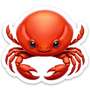Cinematic Cute Red Crab Portrait Emoji, Head tilted playfully and inquisitively, featuring a compact, vibrant scarlet carapace with adorably small, expressive eyes and gentle, rounded pincers, Simplified yet irresistibly adorable features, highly detailed, glowing with a warm, friendly oceanic glow, high shine, affectionate and lively, stylized with a touch of seaside whimsy, soft glowing outline, capturing the essence of a mischievous yet loving red crab that seems as if it could pinch its way out of the screen into your arms! sticker