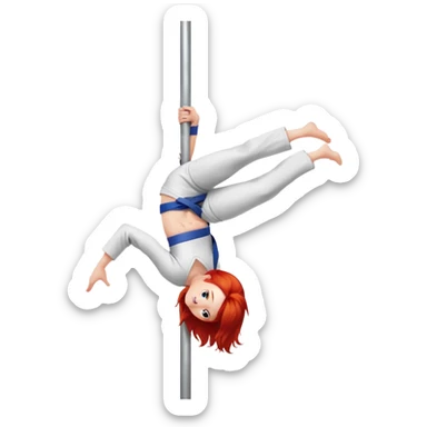 redhead character with red hair performing a jiu jitsu move on a pole dance pole sticker