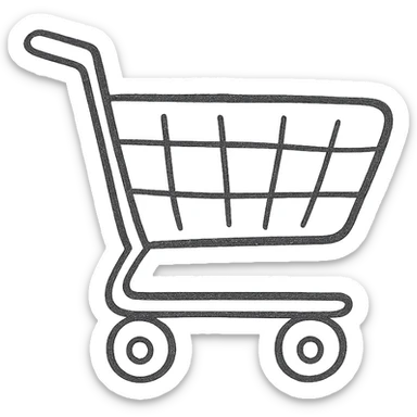 A shopping cart icon, black and white, hand drawn, no fill. sticker