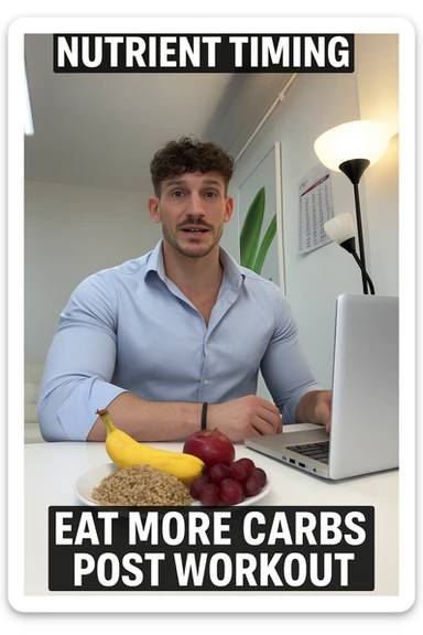 Uomo che sfrutta un timing di nutrienti per mangiare più carbo post workout sticker