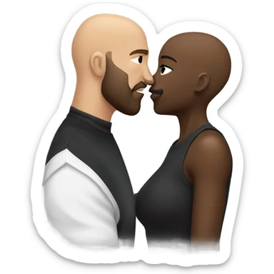 Curvy White brunette kissing muscular black bald man with beard sticker