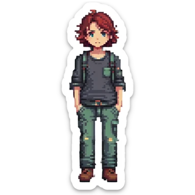 character with an indifferent expression, hands in pockets, slouched posture sticker