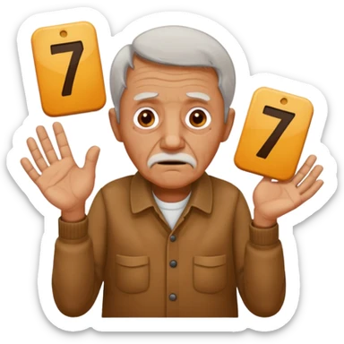 generate iphone emoji of a old gguy hold 7 and 11 numbers on hands scaried sticker