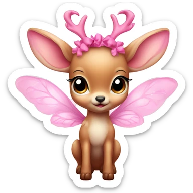baby deer with fairy wings and a pink bow around its neck  sticker