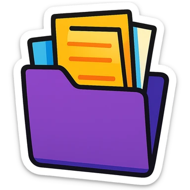 purple folder with papers inside, vibrant toon style sticker