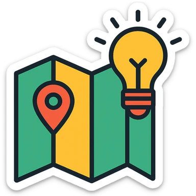 icon for local knowledge, featuring a map and lightbulb, modern style, colorful sticker