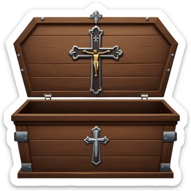 coffin with large nails and carved cross sticker