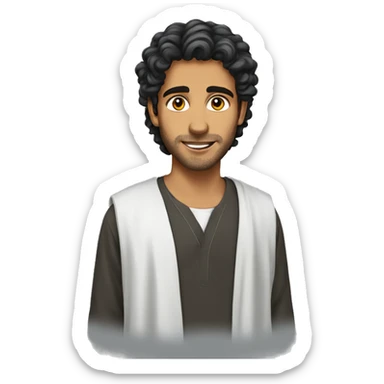 A young Arab adult who has long and curly hair in qamis. sticker