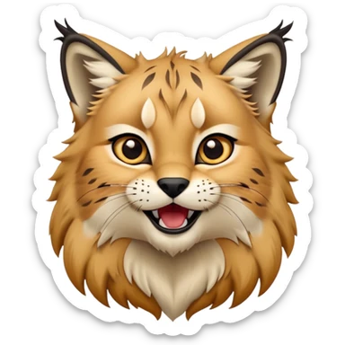 Cinematic-realistic cute-Lynx-Portrait-Emoji – Head tilted dramatically with an exaggeratedly amused expression, featuring a thick, tufted golden-brown coat with striking black ear tufts, wide, expressive amber eyes filled with playful disbelief. zoomed out to show shoulders sticker
