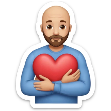 Homme chauve avec une barbe qui fait un câlin a un coeur sticker