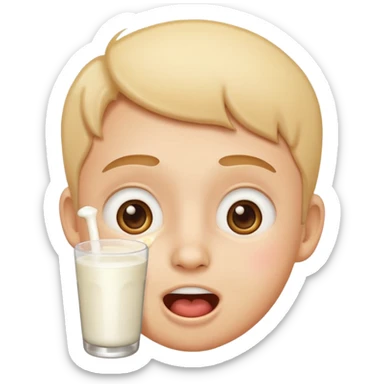 surprised face with milk on cheeks and mouth, fun and lighthearted, emoji style, suitable for emoji use sticker