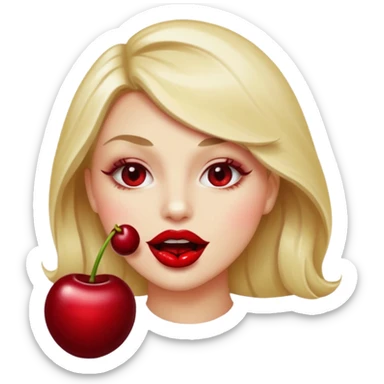 burgundy red lips biting cherry sticker