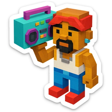 Lego version of 2Pac holding a boombox sticker