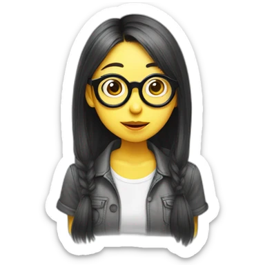 minion character korean girl with glasses, duck lips sticker