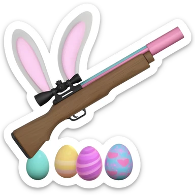 easter theme sniper rifle like with bunny ears and eggs and pink sticker