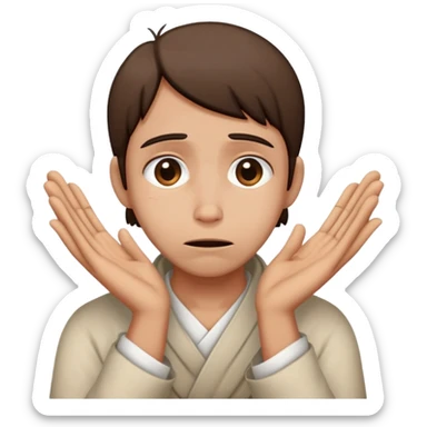 person begging for forgiveness with remorseful expression and pleading hands sticker