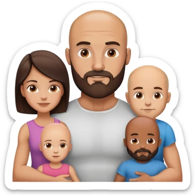 Muscular Bald man with a beard with his young beautiful brunette wife and their 3 sons sticker