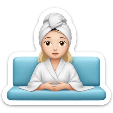spa A contented and relaxed girl with a towel on her head in a white robe lies on a couch. The icon displays the couch and the girl in full three-quarter view. sticker