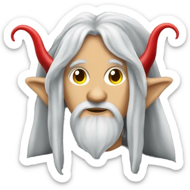 A young elf with long gray hair, yellow eyes and red horns sticker