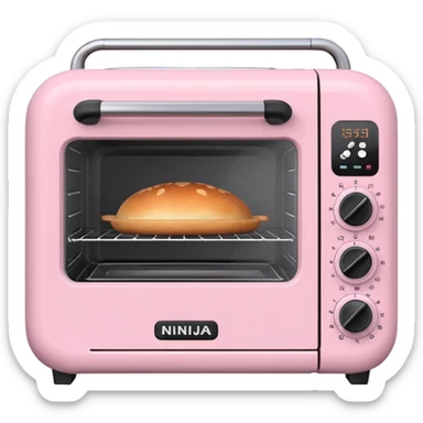 Cute emoji-style Ninja Combi countertop oven, pastel pink appliance, rounded edges, soft highlights, simple shadows, modern kitchen gadget aesthetic, realistic, centered, white background sticker