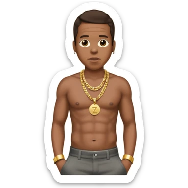 Jay-Z with dark brown hair, shirtless with necklace, metallic dark grey pants sticker