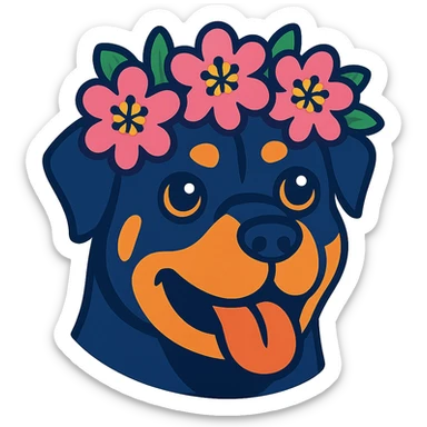 rottweiler with a cherry blossom flower crown in vibrant toon style sticker