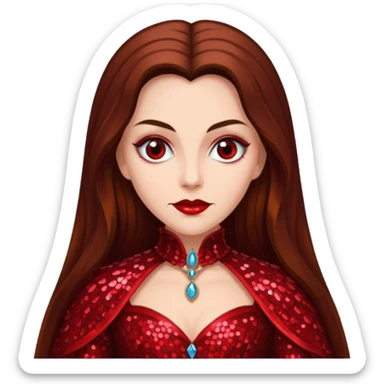 Countess Dracula with long brown hair, red sequin outfit sticker
