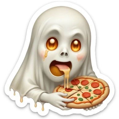 sad crying ghost eating pizza sticker